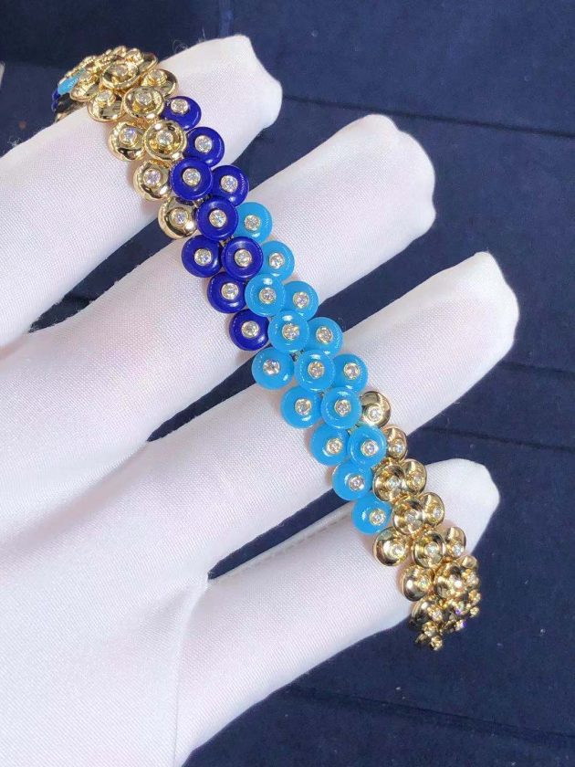 van cleef arpels bouton dor 18k yellow gold diamond lapis lazuli turquoise bracelet vcarp1al00 6207a110e0a08