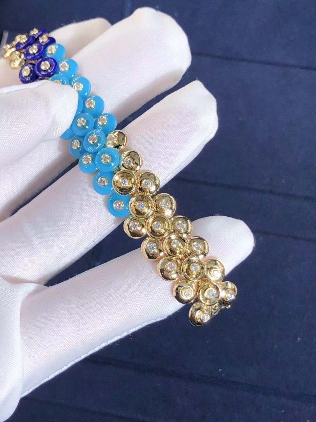 van cleef arpels bouton dor 18k yellow gold diamond lapis lazuli turquoise bracelet vcarp1al00 6207a1173d89f