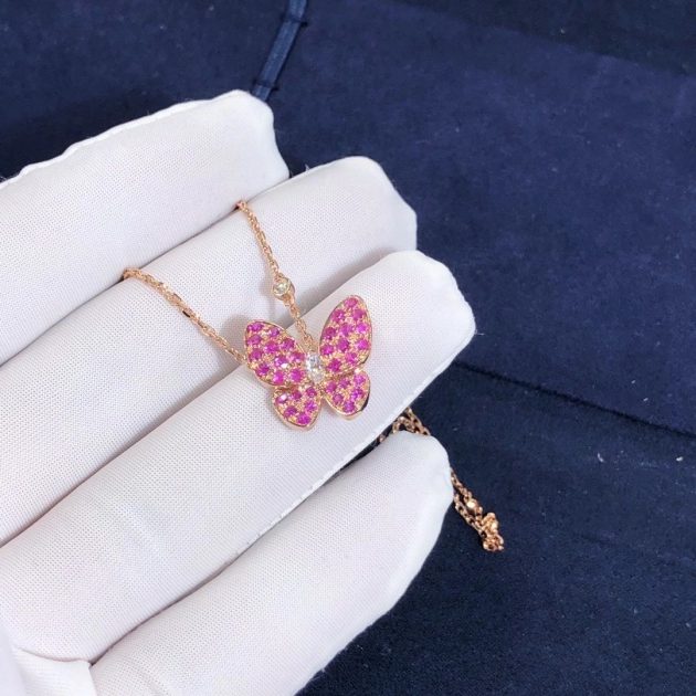 van cleef arpels diamond ruby 18k rose gold butterfly necklace vcaro3m200 6207f8b43f97e