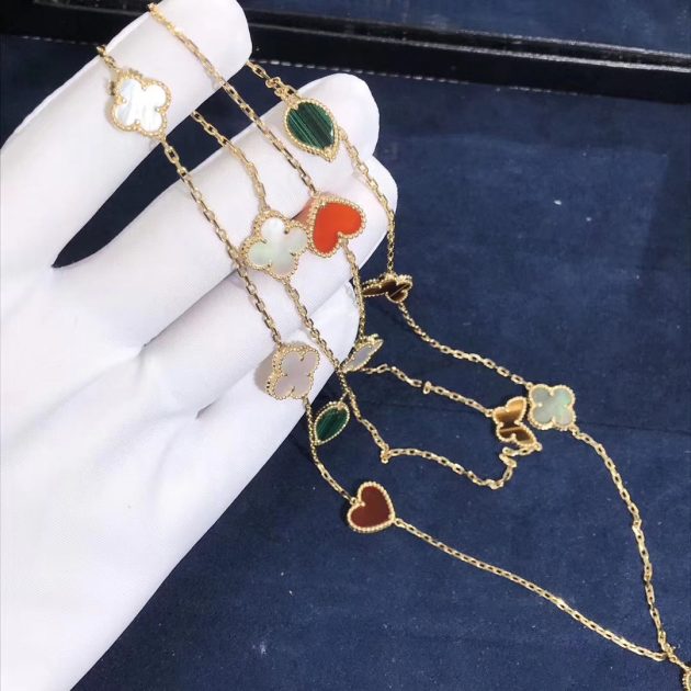 van cleef arpels lucky alhambra long necklace 12 motifs yellow gold mother of pearl malachite tiger eye carnelian 62085af37408f