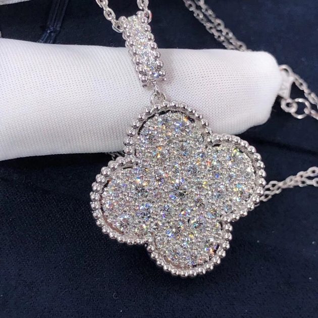 van cleef arpels magic alhambra 1 motif long necklace 18k white gold with diamonds 6208758450cdb