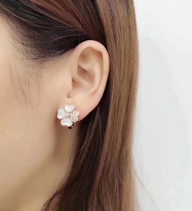 van cleef arpels medium cosmos earrings 18k pink gold with diamonds mother of peal vcaro5bz00 620870687fcc5