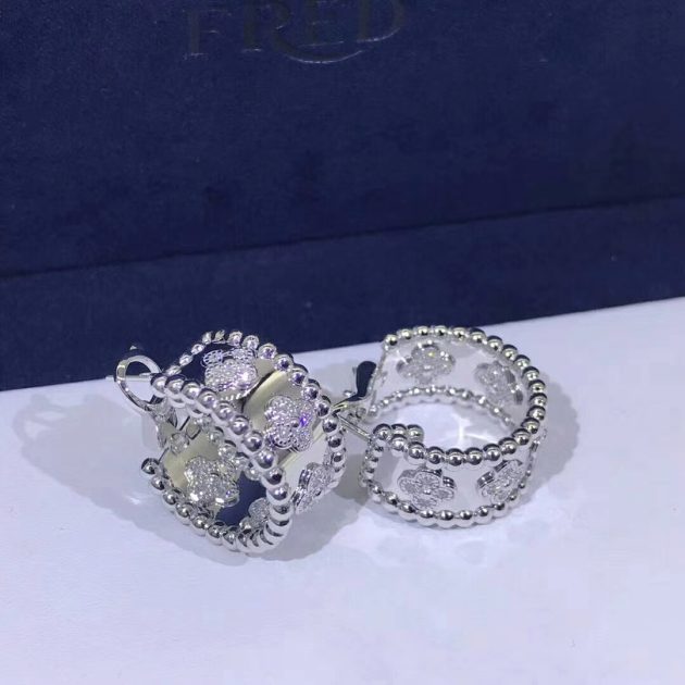 van cleef arpels perlee clover diamonds 18k white gold hoop earrings 62086f70e7fe8