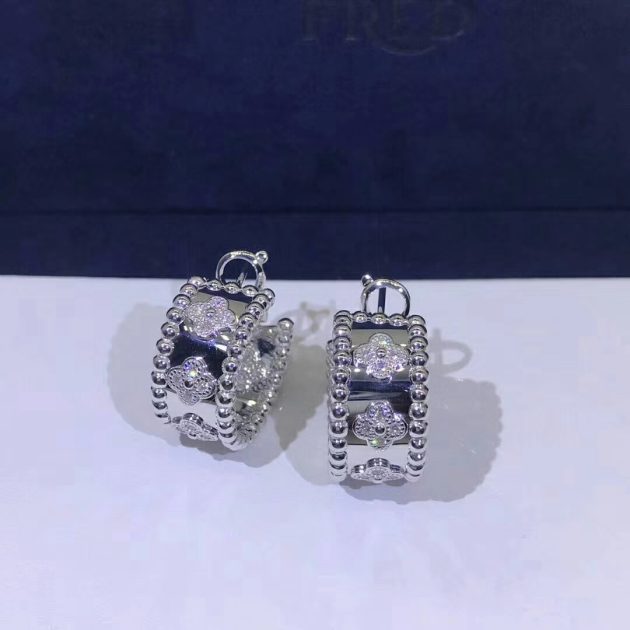 van cleef arpels perlee clover diamonds 18k white gold hoop earrings 62086f7515a20