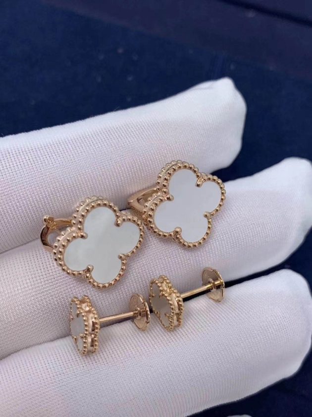 van cleef arpels sweet alhambra earstuds 18k yellow gold with mother of pearl motifs vcara44800 62086e3c2c79b