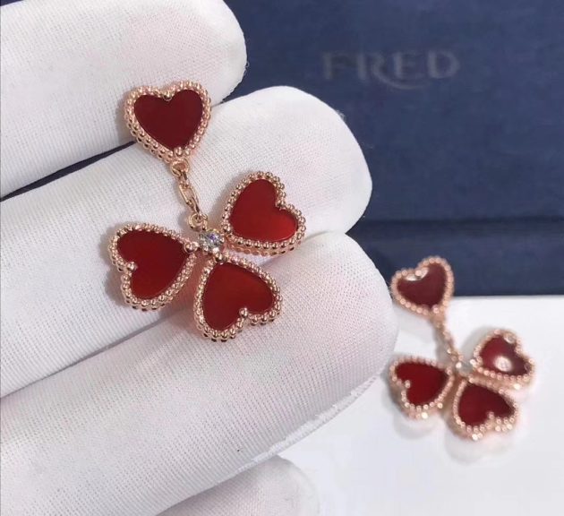 van cleef arpels sweet alhambra effeuillage earrings 18k pink gold carnelian with diamond 620871a949f2f