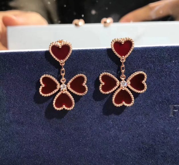 van cleef arpels sweet alhambra effeuillage earrings 18k pink gold carnelian with diamond 620871adad143