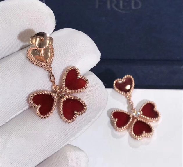 van cleef arpels sweet alhambra effeuillage earrings 18k pink gold carnelian with diamond 620871b566022