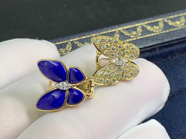 van cleef arpels two butterfly 18k yellow gold lapis lazuli diamond earrings vcarp3do00 62079e999c727