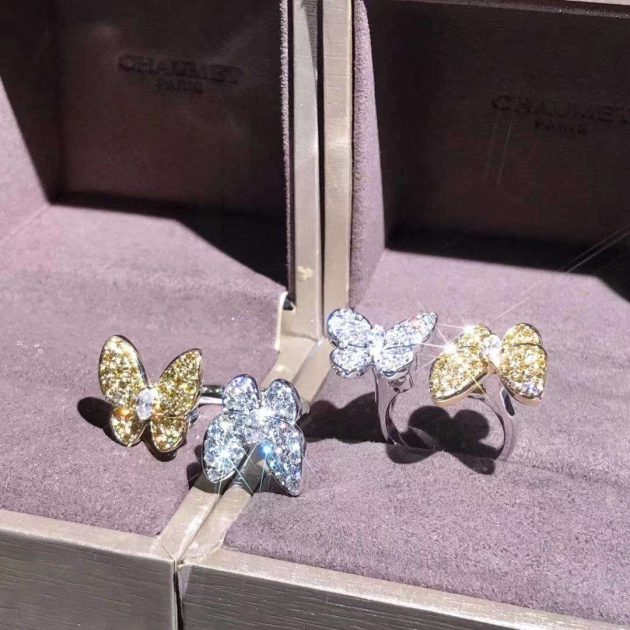 van cleef arpels two butterfly between the finger 18k white gold ring with diamond and sapphire 6208306707988