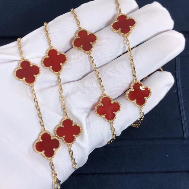 van cleef arpels vintage alhambra 18k yellow gold carnelian 20 motifs long necklace 620874a23eb02