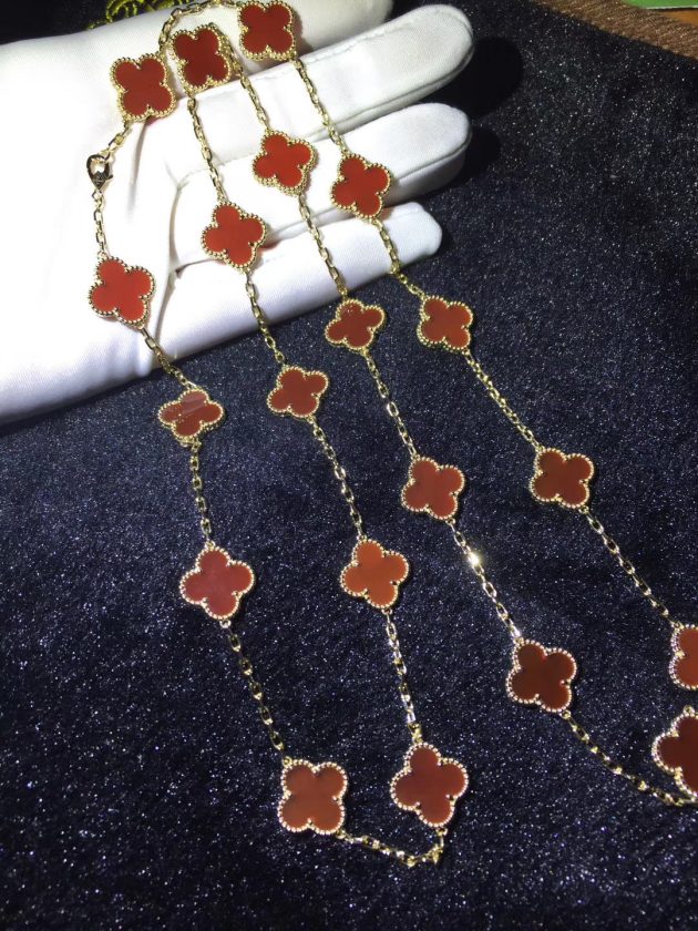 van cleef arpels vintage alhambra 18k yellow gold carnelian 20 motifs long necklace 620874c2deef4