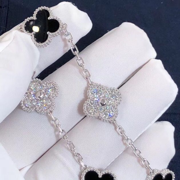 van cleef arpels vintage alhambra bracelet 5 motifs 18k white gold with diamonds onyx vcarp2r900 62086a61f0720