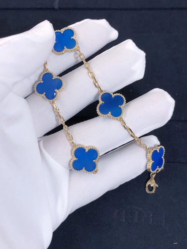 van cleef arpels vintage alhambra bracelet blue agate 5 motifs 18k yellow gold vcarp34900 62086a2344333