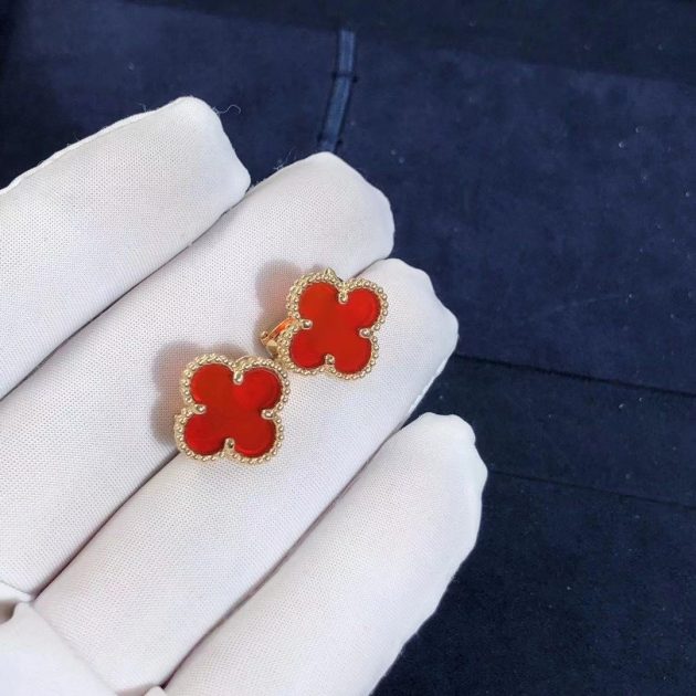 van cleef arpels vintage alhambra carnelian 18k yellow gold earrings vcard40400 6207b2b00e4b1