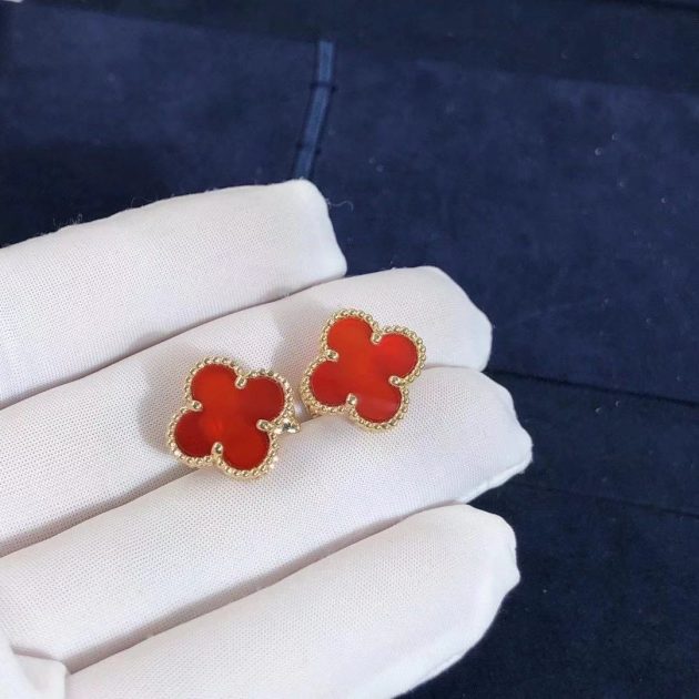 van cleef arpels vintage alhambra carnelian 18k yellow gold earrings vcard40400 6207b2b76b3c5