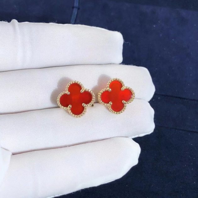 van cleef arpels vintage alhambra carnelian 18k yellow gold earrings vcard40400 6207b2bd244f5