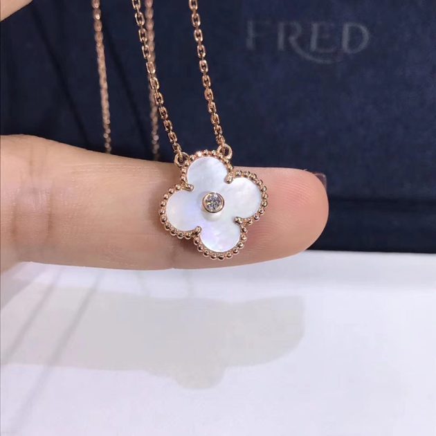 vca 18k rose gold vintage alhambra diamond white mother of pearl pendant necklace 6207c8e8389b7