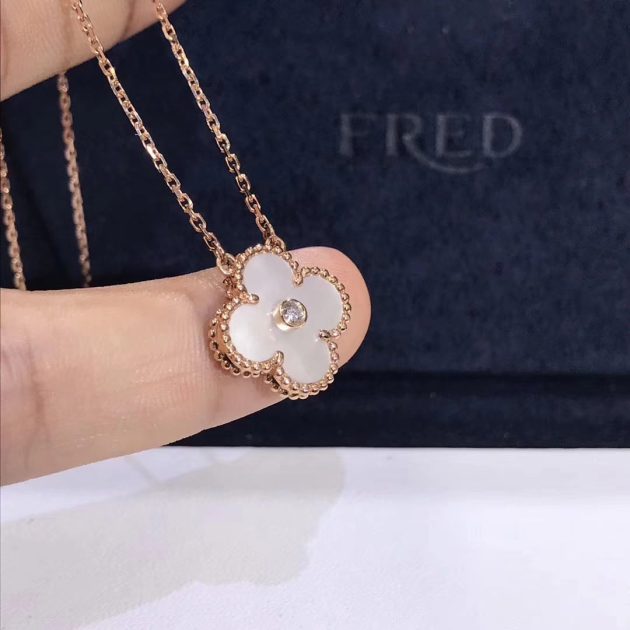 vca 18k rose gold vintage alhambra diamond white mother of pearl pendant necklace 6207c8ee2dda5