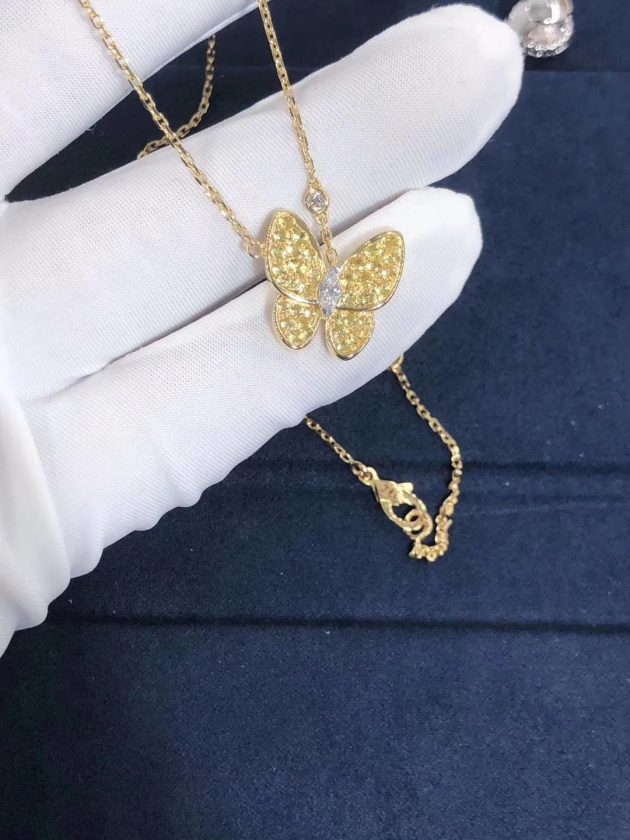 vca two butterfly pendant necklace 18k yellow gold pave sapphire set with diamond 62087ad3d2b5a